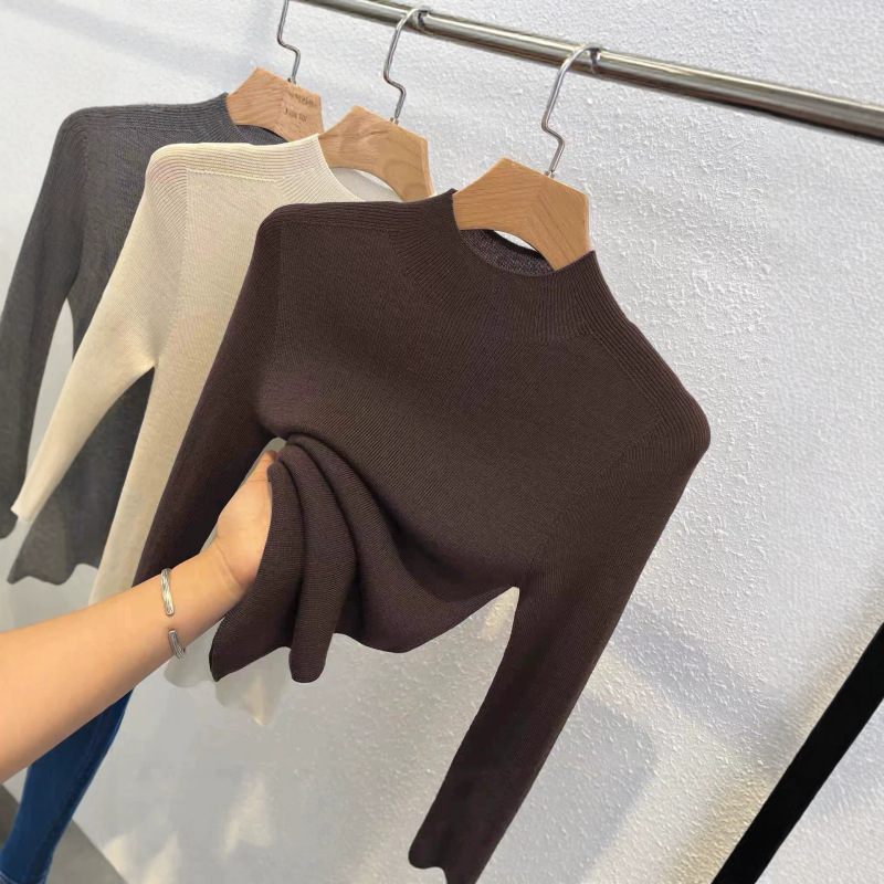 Autumn and winter 60% wool half-high collar slim-fit women's wool knit sweater, seamless one-piece, wholesale and dropshipping