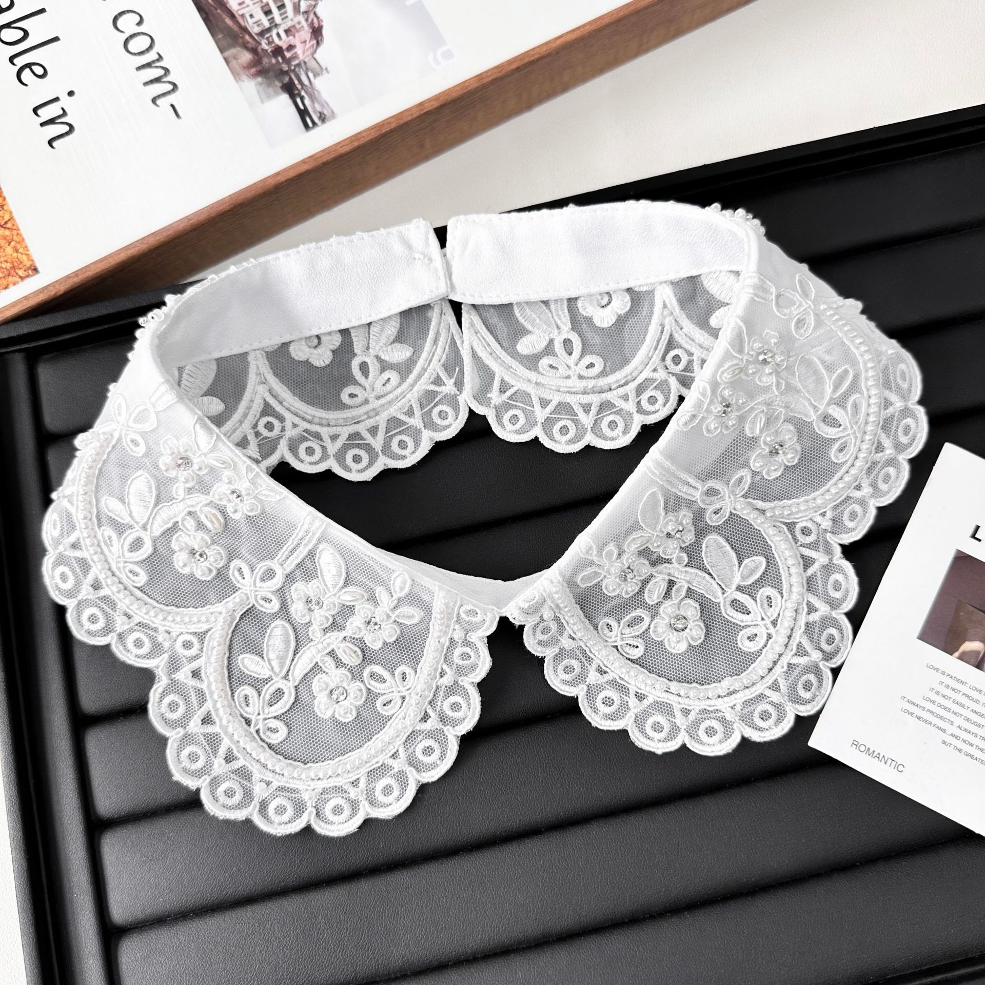 Material de malla exquisito bordado de flores moda retro industria pesada abalorios salvaje ropa de mujer ropa para niños camisa cuello decorativo image 1