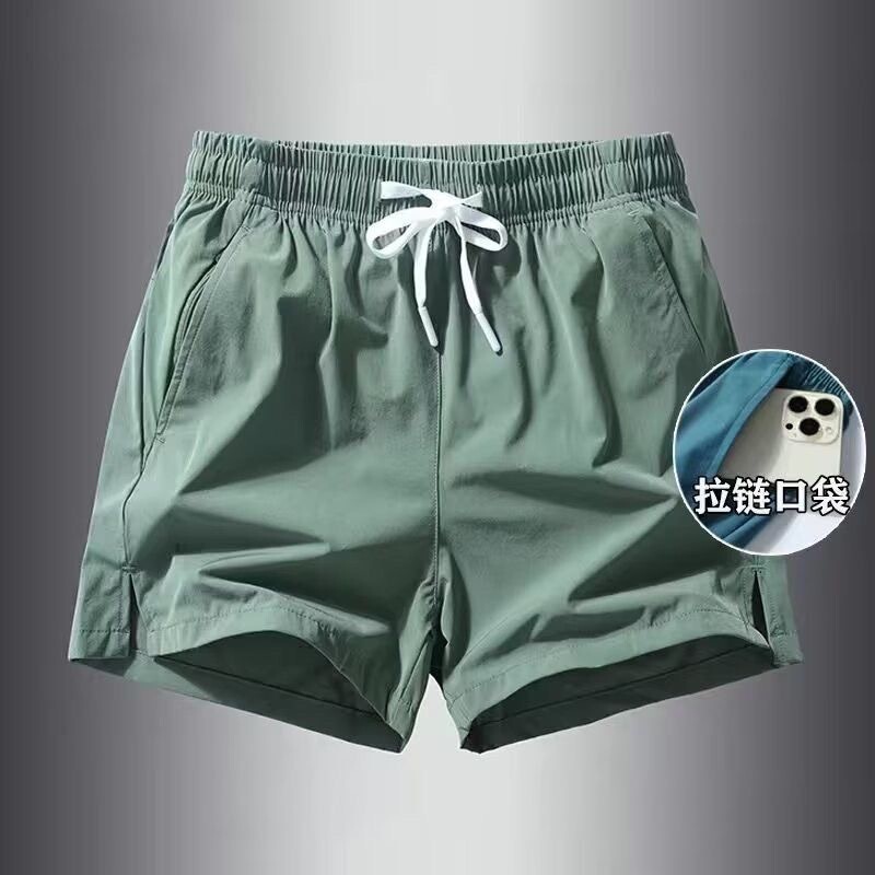 Japanese-Style Men's Shorts in Dark Green, Solid Color, Waterproof, Quick-Dry, Loose-Fitting Swim Trunks for Hot Springs
