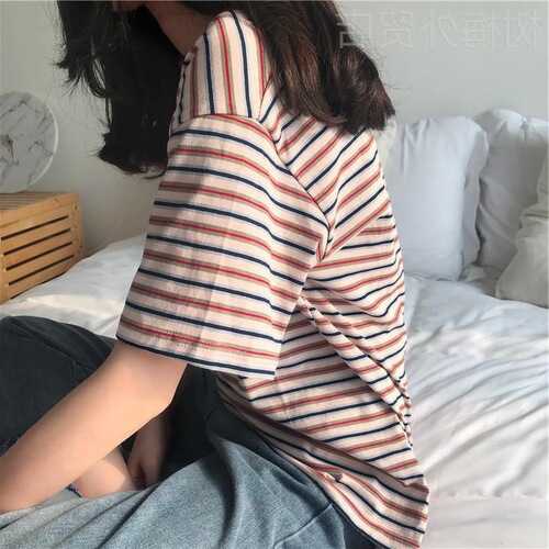 New striped short-sleeved T-shirt top for summer