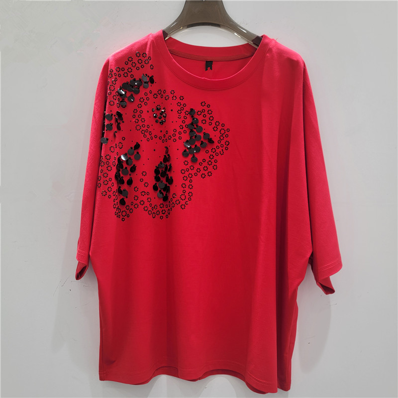 Sequinilla bordada camiseta de cuello redondo de mangas cortas para mujeres 2026 nuevo estilo extranjero envejecimiento suelto cubrir el estómago blusa versátil image 7