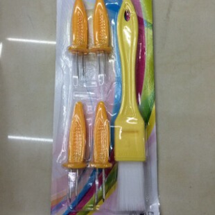 NX004 Four Corn Fork Brush Card Barbecue Brush Food Grade Pig Hair Brush Oil Brush Plastic Silicone Handle Brush