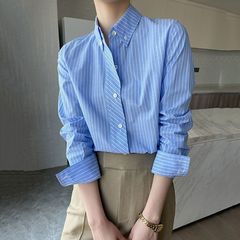 蓝色条纹衬衫女长袖2025春秋季新款法式复古洋气衬衣高级轻奢港味
