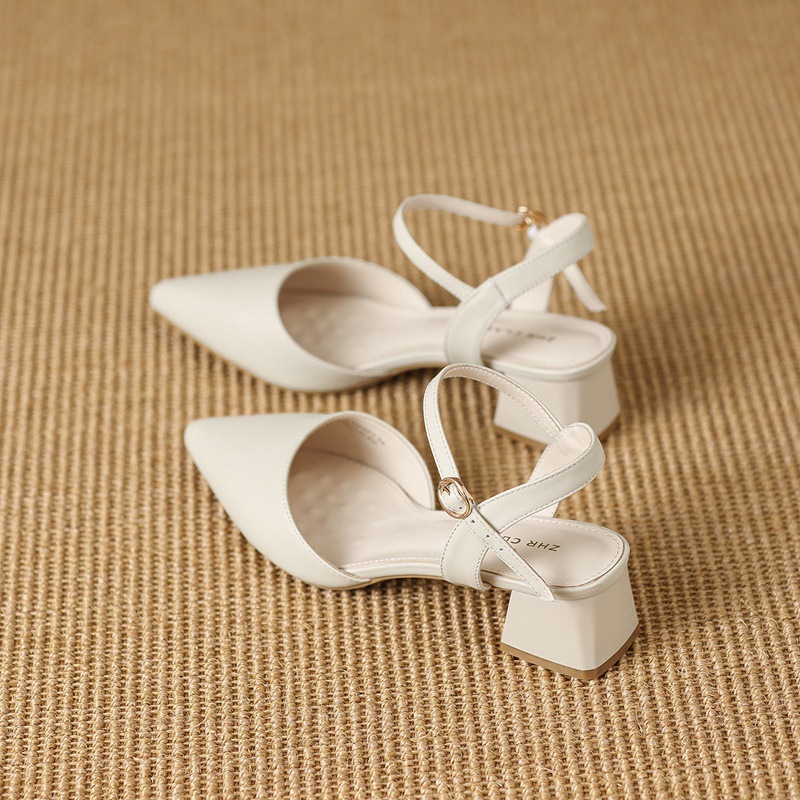 Sandal cao gót nữ mũi nhọn quai hậu kiểu Pháp — EH303 Đen