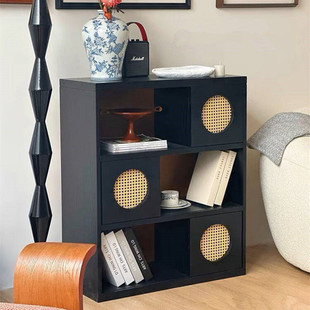 Nordic Solid Wood Bookcase Bedroom Combination Bookshelf Light Luxury Modern Living Room Display Cabinet Porch Cabinet Black Storage Cabinet