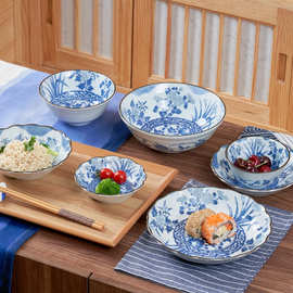 有谷窑【四季】日本进口美浓烧陶瓷餐具釉下彩花卉碗面碗饭碗深盘