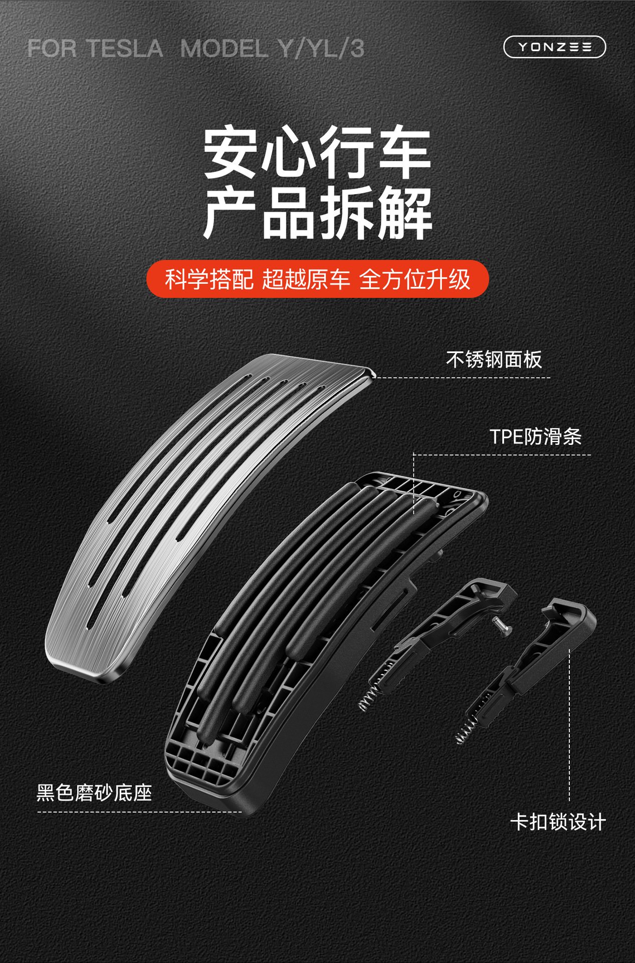 Suitable for Tesla Model Y/3/X/S Six-Seater Yl Stainless Steel Accelerator and Brake Pedal Rest Area Accessories