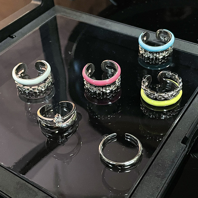 Fashion Geometric Copper Enamel Zircon Open Ring 1 Piece