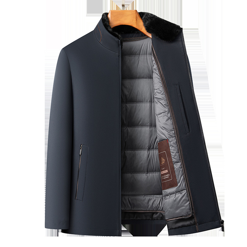 Middle-Aged and Elderly Men's Business Casual down Jacket with Removable Mink Fur Collar and Warm down Jacket