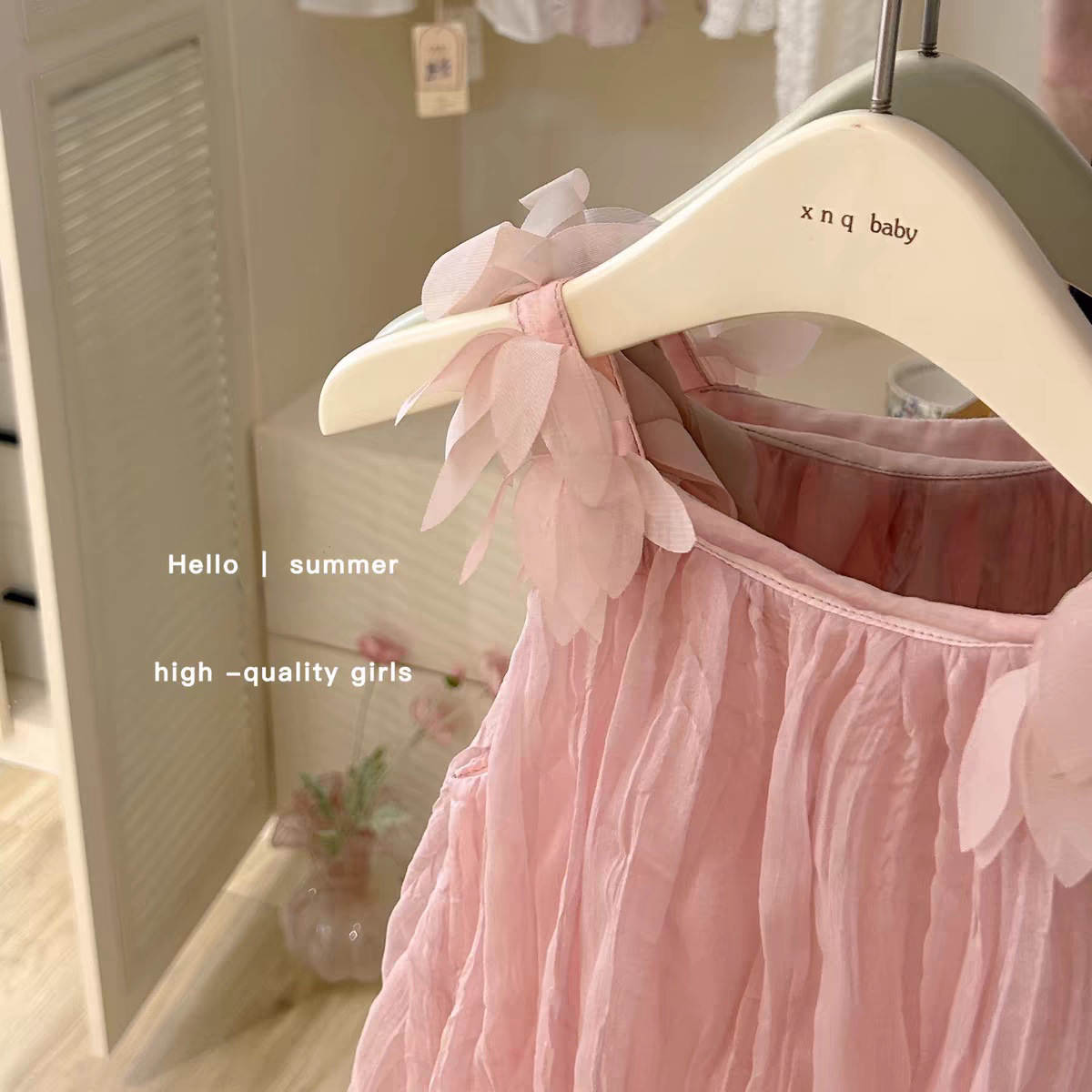 Vestido de ropa para niños Xianning Seven, vestido de hadas rosa para niñas, vestido de princesa dulce para bebés de verano, falda de tirantes sin mangas