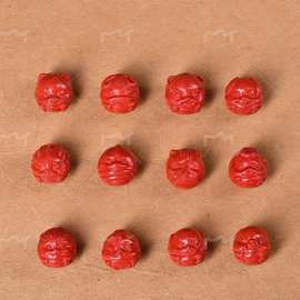 原矿朱砂批发高含量飞红红砂荷叶生肖圆珠上下孔12毫米十二生配件