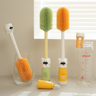 Cartoon Bottle Brush, Cup Cleaning Brush, Newborn Baby Special Pacifier Brush, Four-In-One Long-Handled Silicone Cup Brush
