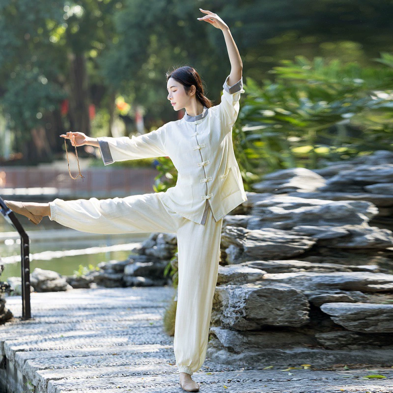 Тайцзи одежда женская весна и осень новая хлопковая и льняная чайная одежда высокого класса