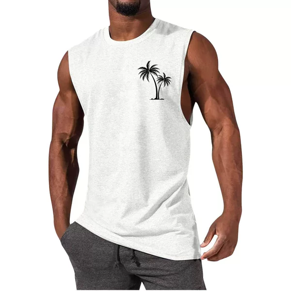 2024 American-Style Coconut Tree Print Vest Men's Sports Loose Sleeveless T-Shirt Summer Versatile Outerwear Wg2