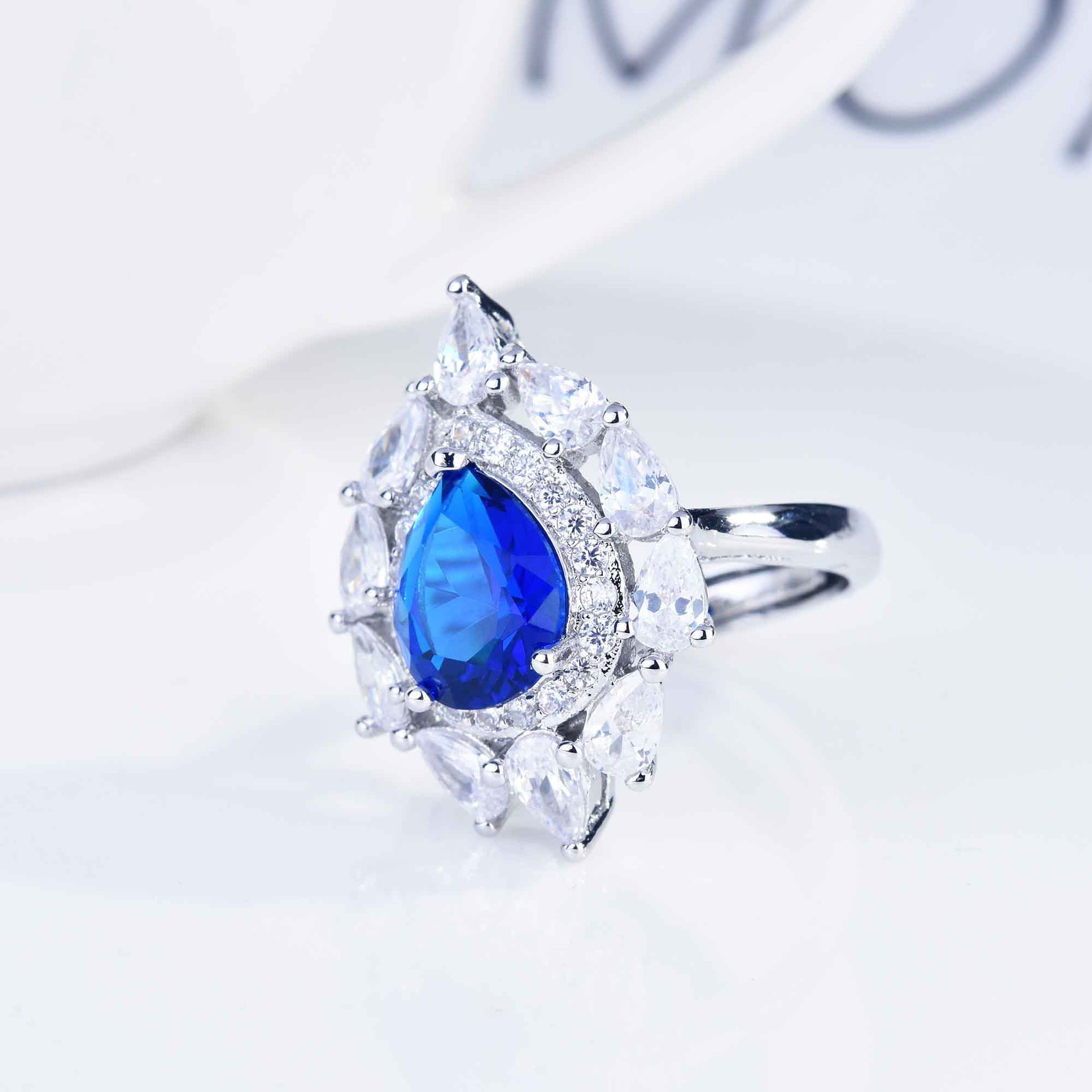 European And American Luxury Imitation Natural Tanzanite Blue Jewellery Drop-shaped Diamond Earrings, Colorful Ring Pendants display picture 14