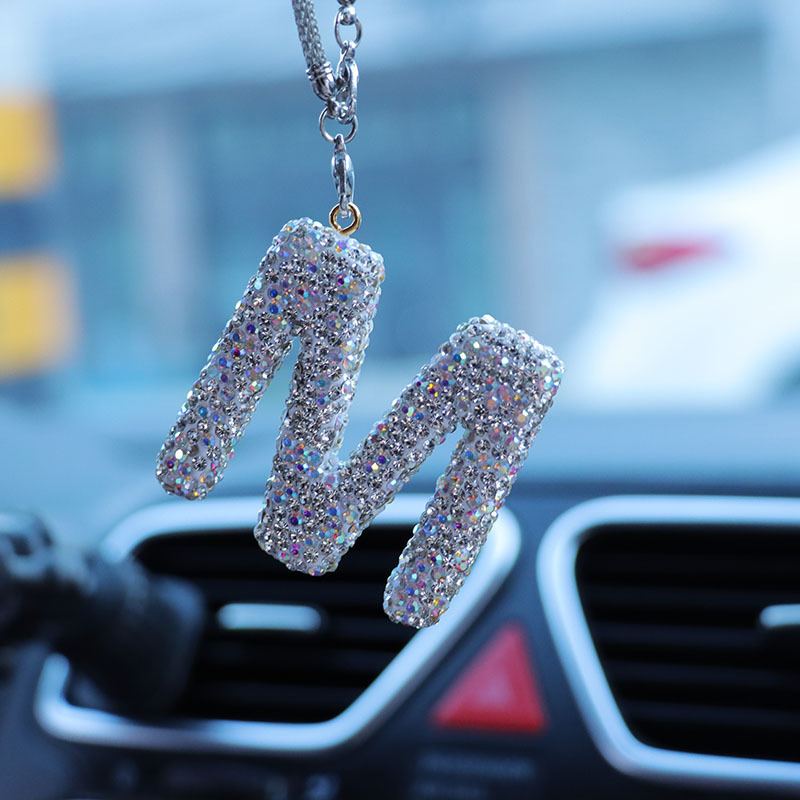 Letter bow clay car interior accessories pendant ladies rhinestone car rearview mirror pendant pendant