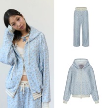 韩国小众 林娜琏同款  满印兔子印花连帽拉链外套休闲长裤宽松