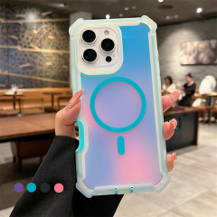 グラデーション磁気吸着宇宙シェル、Apple 17air16ProMax15P携帯電話ケース、四隅落下防止S25US24+対応