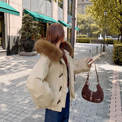 棉服女冬季牛角扣设计感大毛领加厚棉袄2025新款派克服棉衣外套