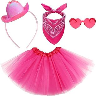 Mini Pink Cowboy Hat Glasses Scarf Skirt Suit Party Party Headband Pink Fantasy Cowboy Hat