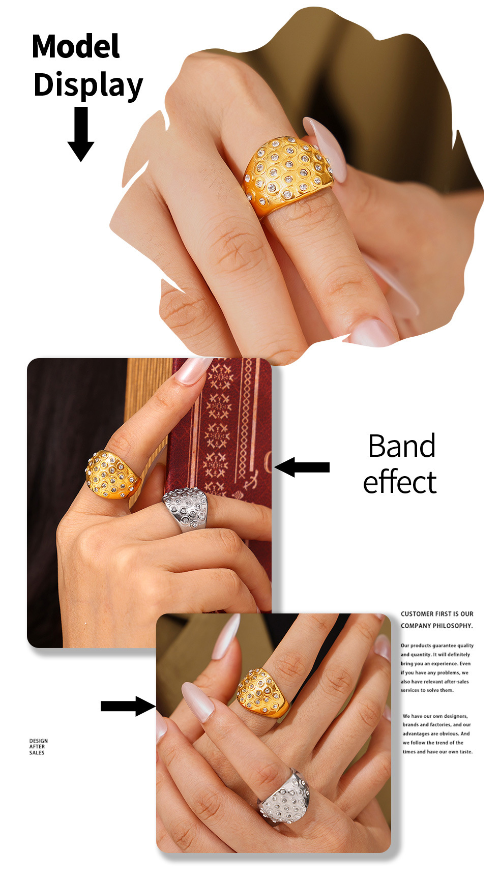 Sparkling Diamond Ring For Women Wide Titanium Steel Bubble Ring_voghion.com