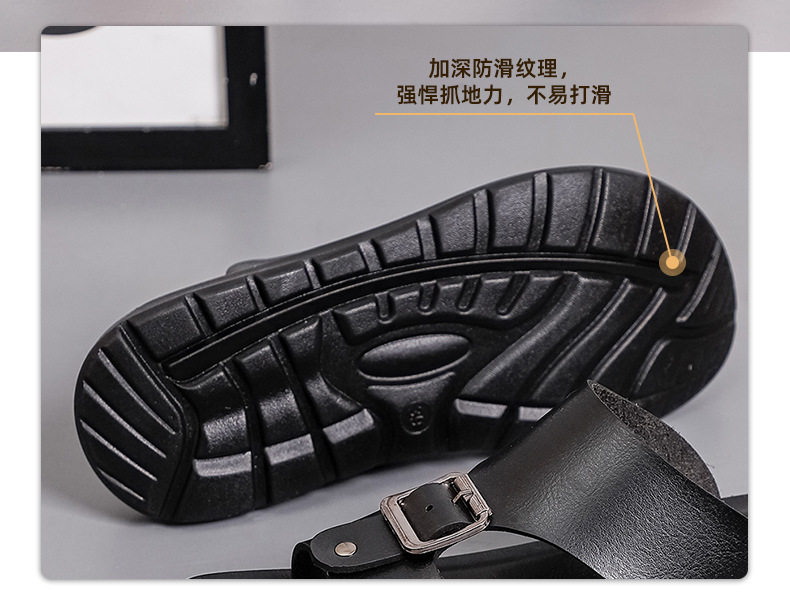 Dép sandal nam quai ngang hở ngón cỡ lớn, da PU chống trượt, đi biển và đi ngoài trời — Màu trắng, màu đen chi tiết 13