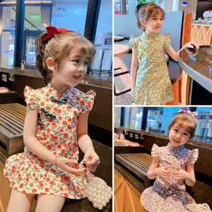 Children Chinese dress  floral qipao for girls printed cheongsam cotton Chinese style improvement Tang suit Hanfu princess dress for baby