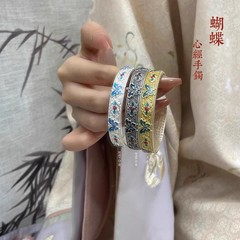 足銀999蝶ブレスレットエナメル青い蝶開口純銀ブレスレット新中国風バレンタインデープレゼント