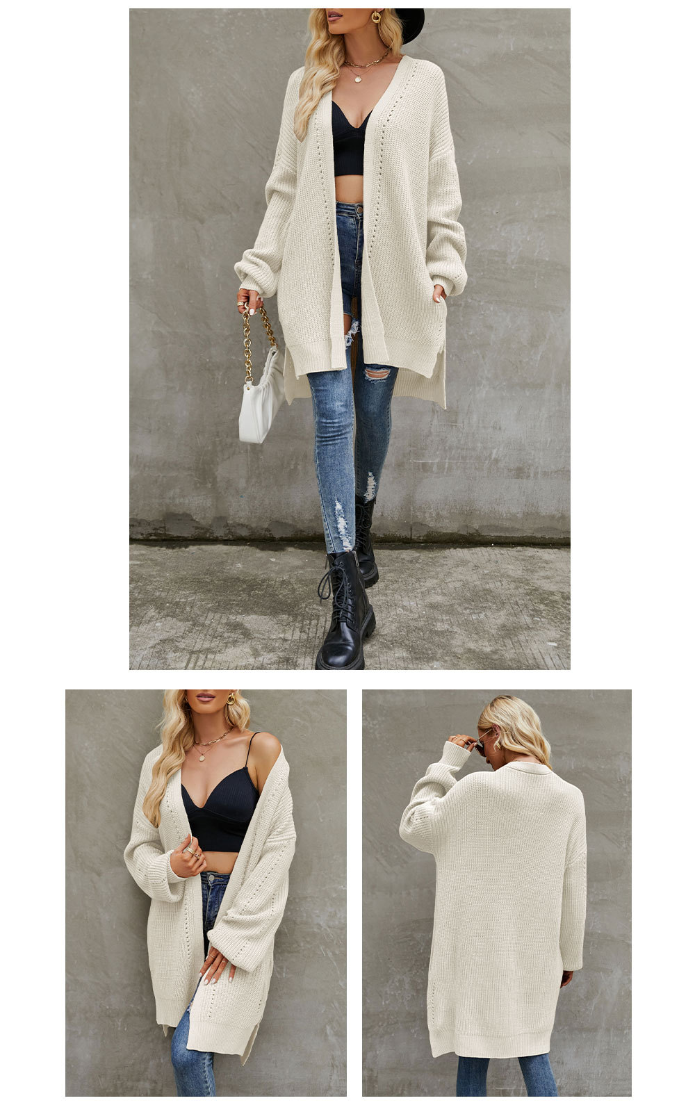 399g Weight Long Sleeve Sleeve Length Placket Placket Type Wholesale Women's Casual Streetwear Solid Color Long Sleeve Pocket Sweaters & Cardigans