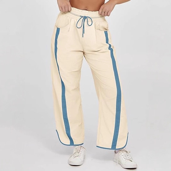 European and American Cross-Border New Casual Loose Drawstring Bucket Pants Women's Loose Contrasting Color Workout Y2K Sports Pants