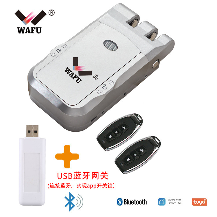Cerradura de puerta antirrobo con control remoto invisible sin taladro para uso doméstico, con diseño de doble circuito y doble motor, de WAFU para comercio transfronterizo.