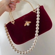 批发赠品红黑丝绒包手工diy改造腋下包手提包可按来图做