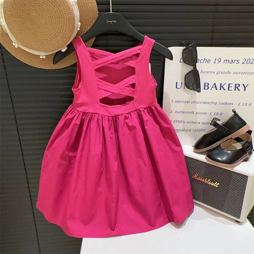 Children's star round girls 2024 summer new hollowed-out slimming backless dress children's Korean version stylish sleeveless dress