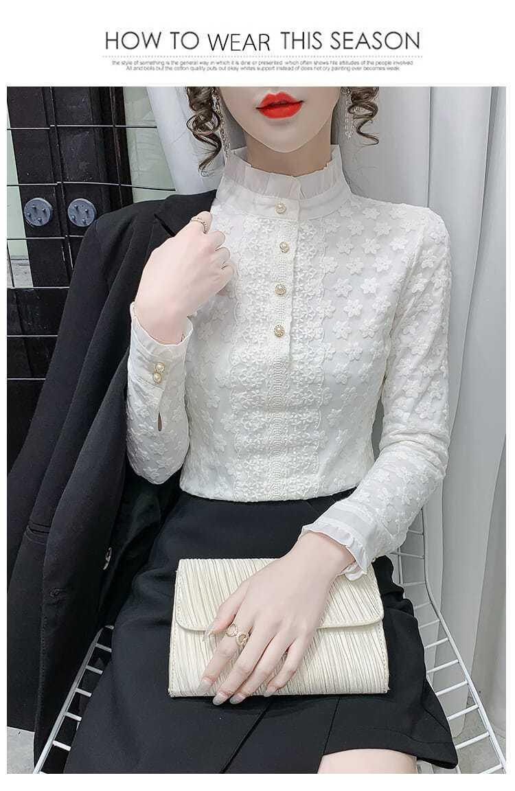 A high-end lace base layer shirt with added fleece and thickening for women in 2022, a stylish long-sleeved, warm and versatile top pic 18