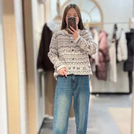 深圳南油女装CE家新款法式复古风圆领纽扣开衫羊毛针织衫外套毛衣