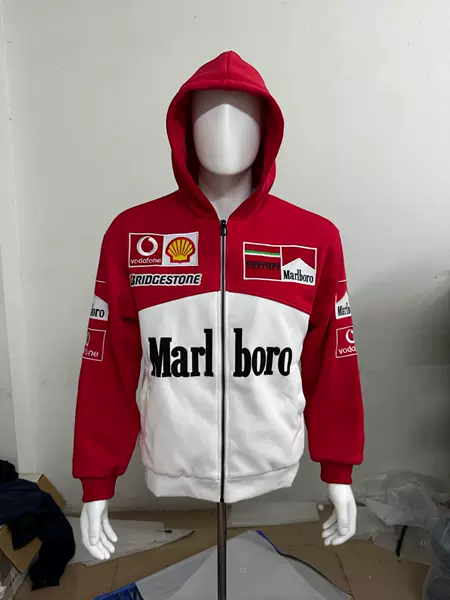 Spring and Autumn Marlboro Embroidered Patchwork Hoodie, Best-Selling Hooded Sweatshirt, Embroidered Zipper F1 Racing Jacket, Customizable
