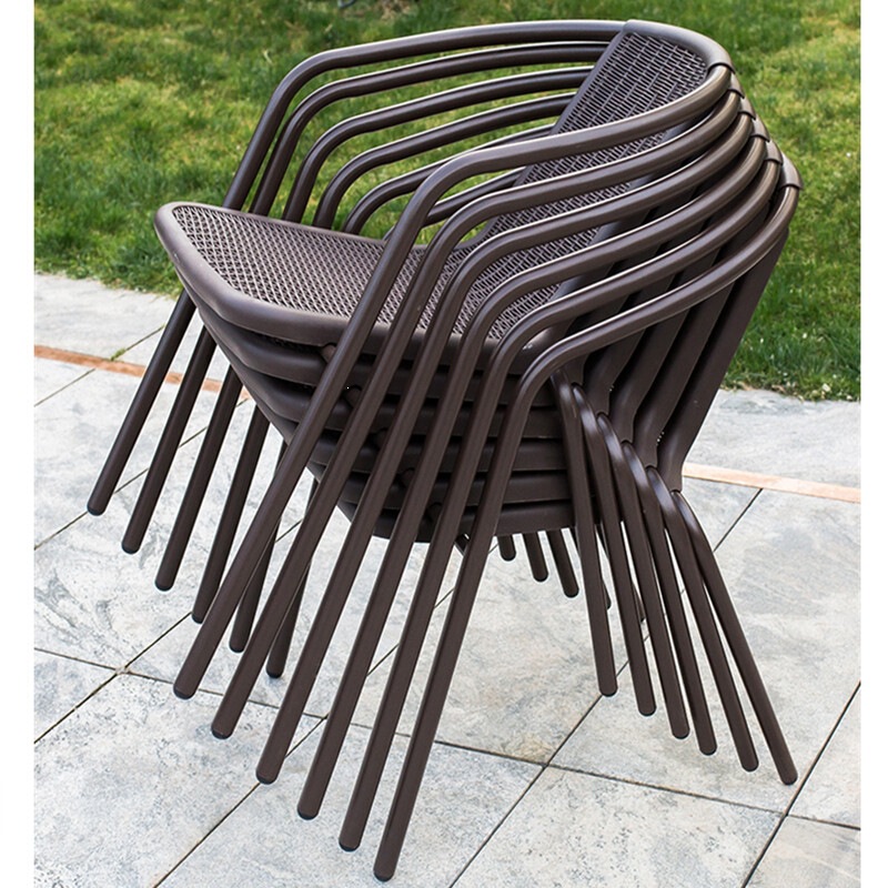 Single Outdoor Leisure Chair, Courtyard Balcony Woven Rattan Table and Chair Three-Piece Set, Home-Use Dining Chair with Backrest, Chess and Card Rattan-Like Chair