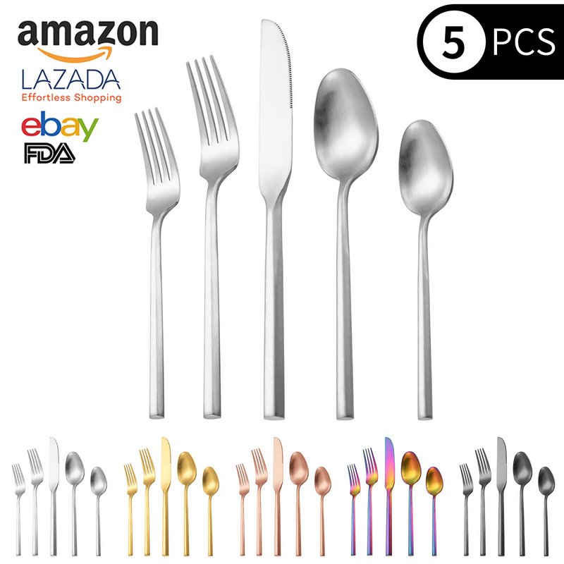 Cross-Border 304 Stainless Steel Knife, Fork, and Spoon Set with Sandblasted Hexagonal Design for Steak, Hotel Cutlery Set Cross-Border 304 Stainless Steel Knife, Fork, and Spoon Set with Sandblasted Hexagonal Design for Steak, Hotel Cutlery Set