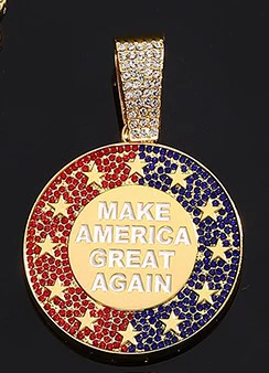 Ожерелье, хип‑хоп подвес с полным инкрустацией «MAKE AMERICA GREAT AGAIN», золото/серебро, опция 18" кубинская цепь