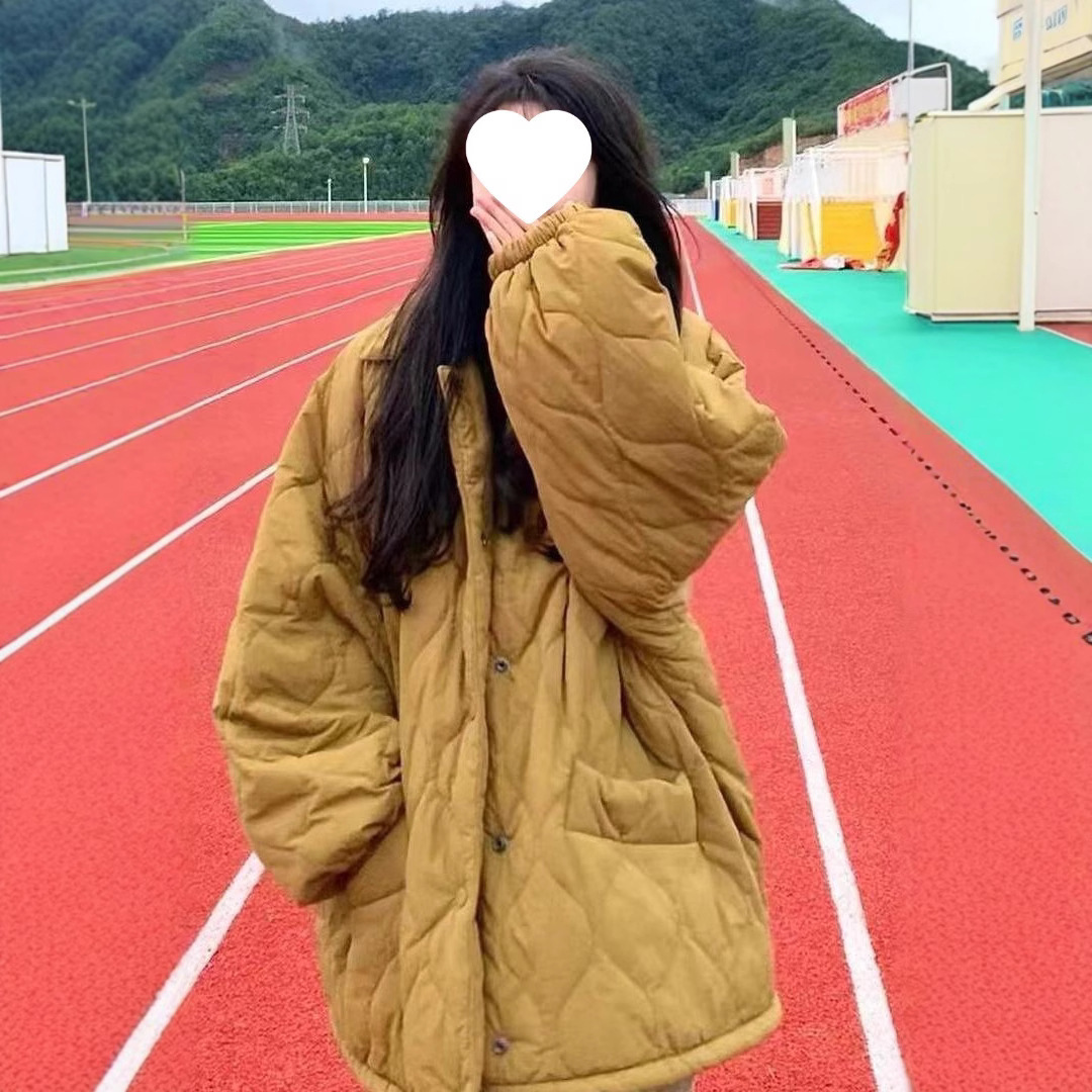 菱格棉服外套女复古2025秋季新款韩版宽松BF中长款棉衣设计感小众