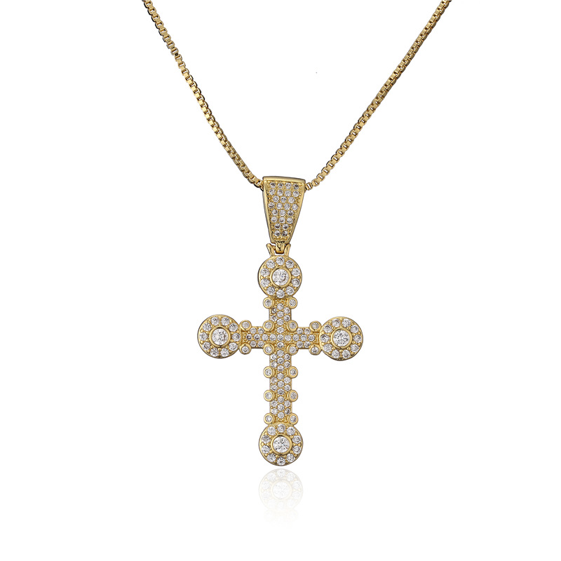 punk style copper micro-inlaid zircon cross pendant necklace