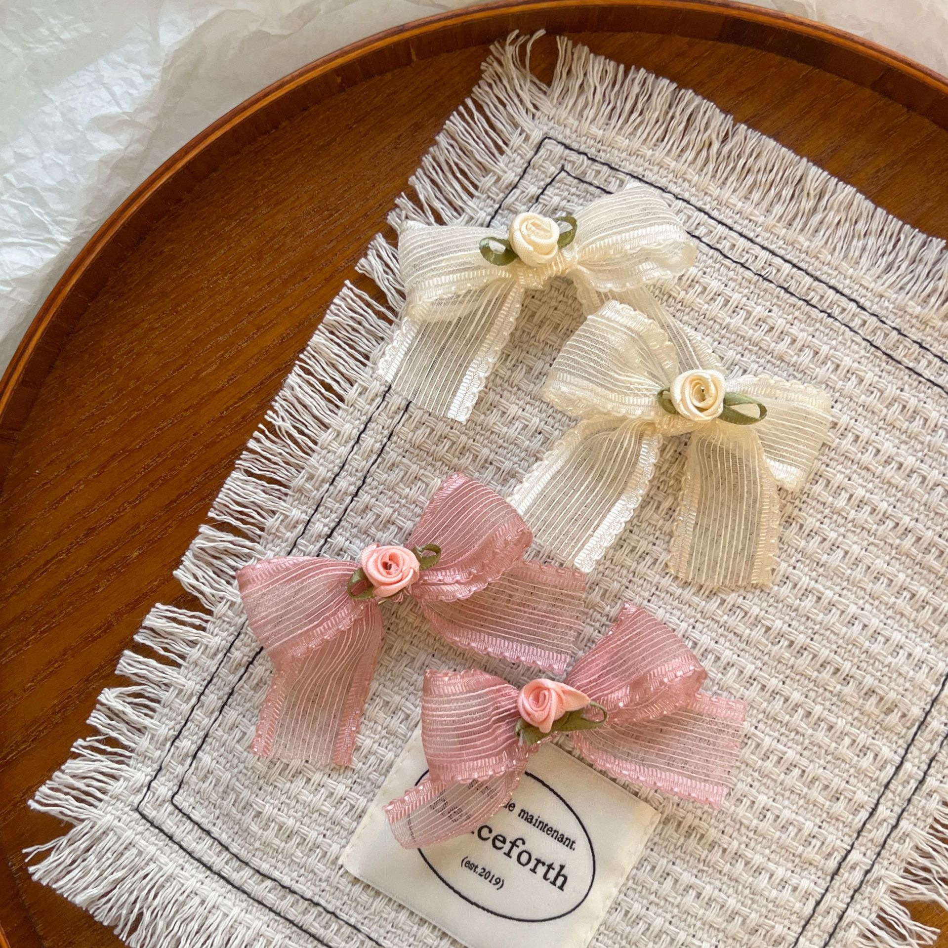 粉色花朵蝴蝶結髮夾甜美少女網紗劉海夾側邊夾高級感氣質發卡3969