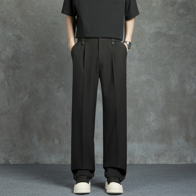 2025 Men's Wide-Leg Dress Pants with Elastic Waist, Large Size, Loose Straight-Leg Casual Suit Pants, High-End Feel, Breathable and Lightweight