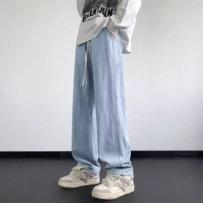American Retro Jeans for Men, Spring and Autumn Trendy Brand, Washed Wide-Leg Straight Loose Casual Long Pants, Summer Style