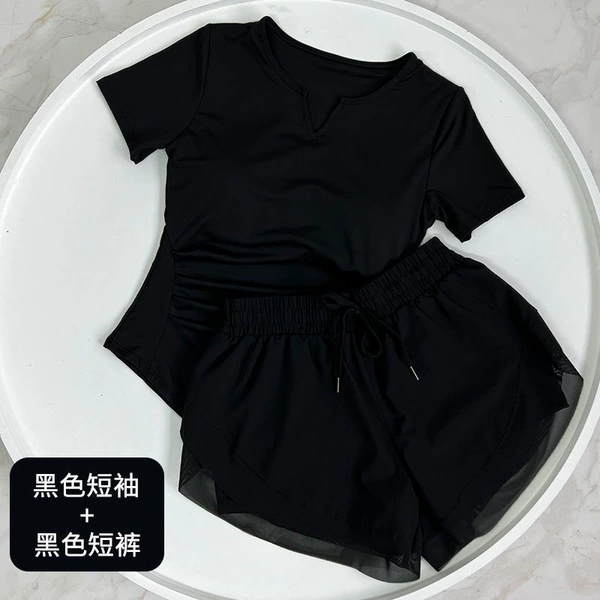 Black shorts, set, with short sleeve