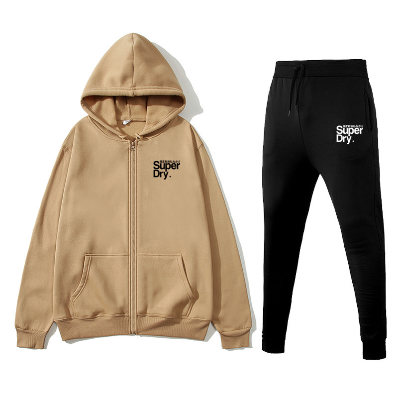 European and American Men's and Women's Same Style Cardigan Sweatshirt + Sweatpants Suit Superdry Autumn and Winter Casual Fleece Hoodie Suit