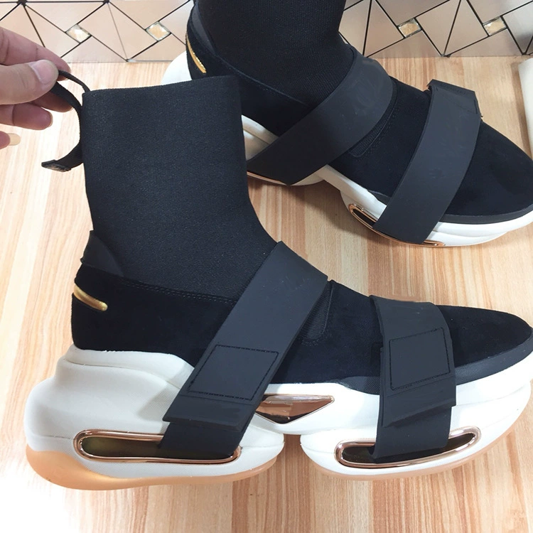 Модные толстые подошвы, повышенные повседневные кроссовки, липучки, летающие из шерсти, вязаные эластичные сапоги, тонкие пары, папы, туфли