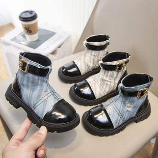 Little Yellow Duck girls' shoes 2023 Spring and Autumn new all-matching British style thick bottom fashion short boots trendy popular Japanese style fashion
