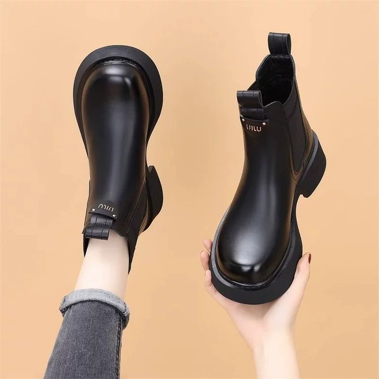 Ботинки женские, ботинки-дымоходы, женские, осень-зима 2024, новые, британский стиль, челси, на флисовой подкладке, утягивающие, стройнящие.