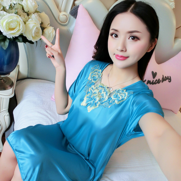 2023 camisón de seda de hielo de verano de las mujeres de encaje sedoso delgado de mediana edad sexy suave cómodo pijamas de las mujeres homewear